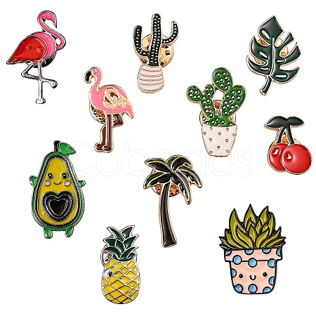 10Pcs 10 Style Alloy Enamel Brooches JEWB-SZ0001-09-1