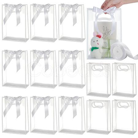 15Pcs Rectangle Transparent Folding Plastic Gift Bags with Hole Handles ABAG-UN0001-01C-1