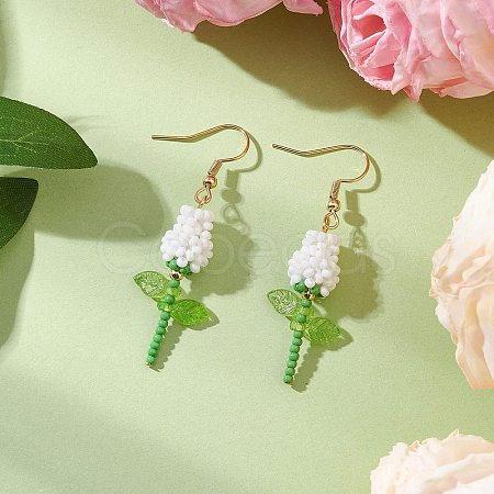 Stainless Steel Glass Flower Dangle Earrings EJEW-MZ00574-05-1