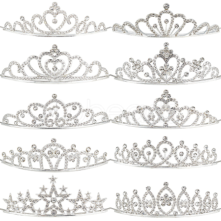 10Pcs 10 Styles Alloy Rhinestone Hair Bands OHAR-DR0001-06-1