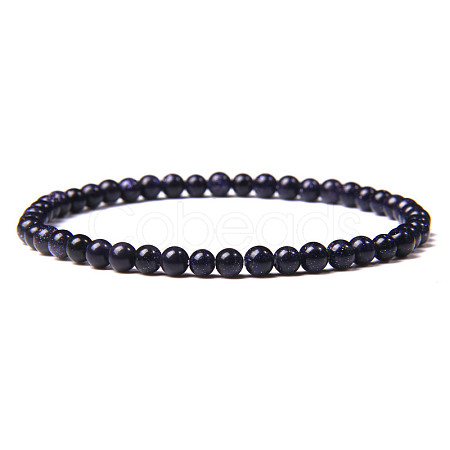 4mm Round Synthetic Blue Goldstone Beads Bracelet for Men LS-KG3069-17-1