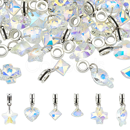 36Pcs 6 Style Glass European Dangle Charms PALLOY-ME00034-1