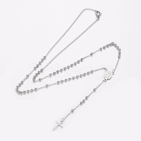 Non-Tarnish 304 Stainless Steel Rosary Bead Necklaces X-NJEW-I205-14P-1