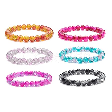 6Pcs 6 Color Bling Glass Round Beaded Stretch Bracelets Set for Women BJEW-JB08973-1
