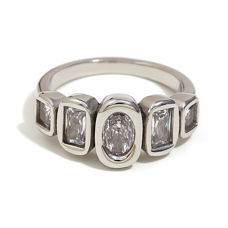 316L Surgical Stainless Steel with Clear Cubic Zirconia Finger Rings WGB9731-05-1