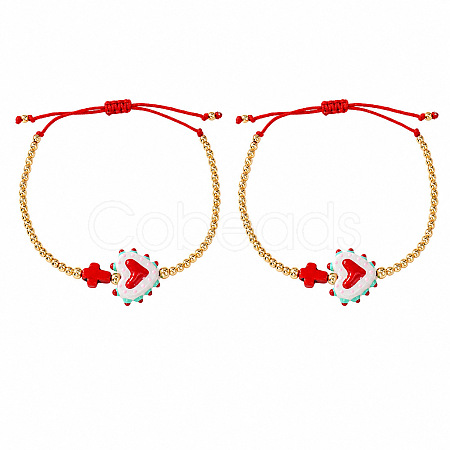 2Pcs 2 Colors Dyed Synthetic Turquoise Cross and Glass Heart Braided Bead Bracelets for Women PE0777-6-1