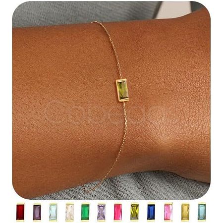 August Birthstone Brass Pave Cubic Zirconia Rectangle Link Bracelets WG17BBA-07-1