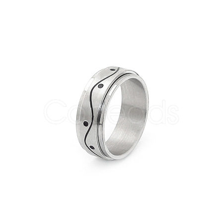 Wave Pattern 304 Stainless Steel Rotating Finger Rings Rotating Cuff Rings WG71EDB-06-1