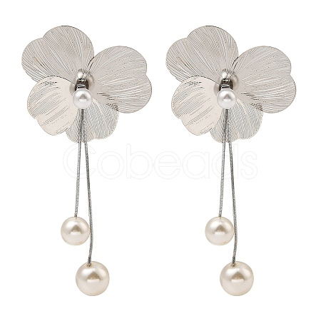 Flower Alloy Dangle Stud Earrings EJEW-L096-005P-1