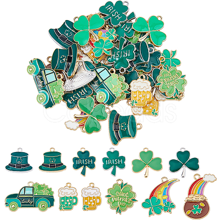 3 Bags Saint Patrick's Day Alloy Enamel Pendants ENAM-FH0001-98-1
