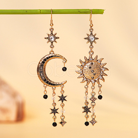 Moon with Star Bohemian Style Alloy Rhinestone Dangle Earrings FS-WG4F242-01-1