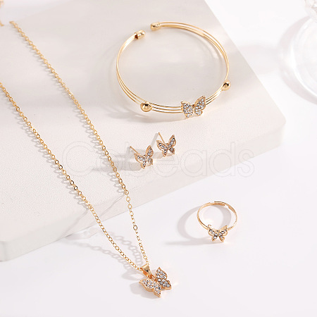 Alloy Crystal Rhinestone Pendant Necklace & Stud Earring & Ring & Cuff Bangle Sets FS-WG56C82-01-1