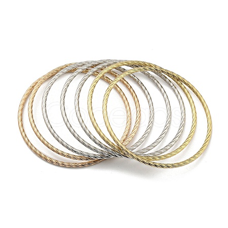 7Pcs 3 Colors PVD Vacuum Plating 202 Stainless Steel Bangle Sets BJEW-M317-11-1