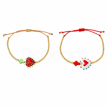 2Pcs 2 Colors Dyed Synthetic Turquoise Cross and Glass Heart Braided Bead Bracelets for Women PE0777-18-1