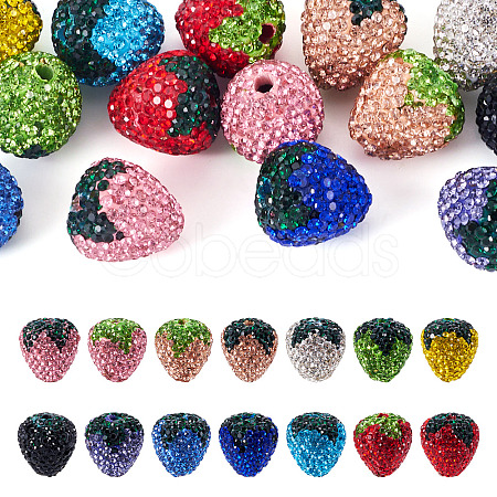 14Pcs 14 Colors Handmade Polymer with Rhinestone Clay Beads CLAY-BT0001-09-1