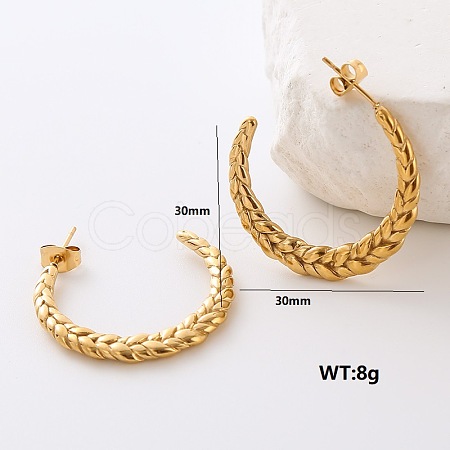 Stainless Steel Textured C-Shaped Stud Earrings TE0534-2-1