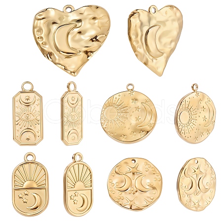 10Pcs 5 Styles Moon & Star Theme 304 Stainless Steel Pendants STAS-BBC0009-33-1