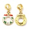 Real 18K Gold Plated Christmas Theme Brass Micro Pave Cubic Zirconia Pendents, with Enamel, Lead Free & Cadmium Free, Christmas Wreath, White, 28mm, Pendent: 19x14x3mm, Hole: 5mm