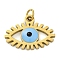 Ion Plating(IP) 304 Stainless Steel Enamel Pendants, with Jump Ring, Manual Polishing, Eye Charm, Real 18K Gold Plated, Light Sky Blue, 11.5x16x2mm, Hole: 2.5mm