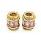 Rack Plating Brass Micro Pave Cubic Zirconia European Beads, Long-Lasting Plated, Lead Free & Cadmium Free, Column, Real 18K Gold Plated, Pearl Pink, 11.5x10mm, Hole: 4.5mm