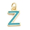 Rack Plating Brass Pendants, with Enamel and Jump Ring, Cadmium Free & Lead Free, Long-Lasting Plated, Real 18K Gold Plated, Letter, Letter Z, 11.5x7x1mm, Hole: 2.5mm