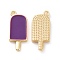 Brass Enamel Pendants, Ice-Lolly, Real Platinum Plated, Real 18K Gold Plated, Dark Violet, 20x9x2mm, Hole: 1.5mm