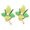 Saint Patrick's Day Theme Zinc Alloy Dangle Stud Earrings, Flower, Green Yellow, 44x30.5mm