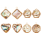 BENECREAT 8Pcs 4 Styles Natural Paua Shell Pendants, Shell Charm, with Light Gold Alloy Findings, Round & Octagon & Rhombus & Heart Shpae, 14.5~19x13.5~16x3~5mm, Hole: 1.2~1.5mm, 2pcs/style