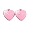 Heart Alloy Spray Painted Charms, Word LOVE, Pink, 12x11.5x2.5mm, Hole: 1.4mm