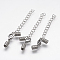 Tarnish Resistant 304 Stainless Steel Chain Extender, with Curb Chains, Cord Ends and Lobster Claw Clasps, Stainless Steel Color, 27mm; cord ends: 10x4mm, inner diameter: 3mm