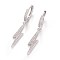 Brass Leverback Earrings, Flash Earrings, with Cubic Zirconia, Lightning Bolt, Clear, Platinum, 40mm, Pin: 1mm