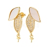 Brass Micro Pave Cubic Zirconia Shell Stud Earrings Findings KK-D363-09G-1