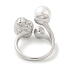 304 Stainless Steel Round Ball Open Cuff Ring with ABS Plastic Imitation Pearl RJEW-G297-02P-3