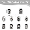 10Pcs 10 Styles 304 Stainless Steel European Beads OPDL-UN0001-06-3