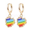 Rainbow Color Japanese Seed Braided Heart Dangle Hoop Earrings EJEW-MZ00004-1