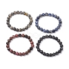 4Pcs Constellation 8mm Round Natural Larvikite & Blue Spot Jasper & Rhodonite & Picasso Jasper Beaded Stretch Bracelets for Women BJEW-JB10639-4