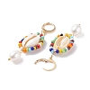 Natural Shell and Pearl Wrapped Dangle Hoop Earrings EJEW-TA00049-5