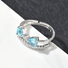 Adjustable Bowknot Shape Brass & Light Blue Cubic Zirconia Finger Rings CU-CBA7E55-07P-3