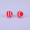 Printed Round with Stripe Pattern Silicone Focal Beads SI-JX0056A-142-1