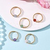 Copper Wire Wrapped Natural Gemstone Braided Bead Rings for Women RJEW-JR00951-2