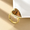 Heart Brass Natural Tiger Eye Finger Rings RJEW-D304-01G-D-4