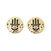 Brass Micro Pave Black Cubic Zirconia Disc with Hamsa Hand Connector Charms KK-P300-24G-02-1