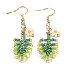 304 Stainless Steel Glass Seed Beads Leaf Dangle Earrings EJEW-MZ00558-3
