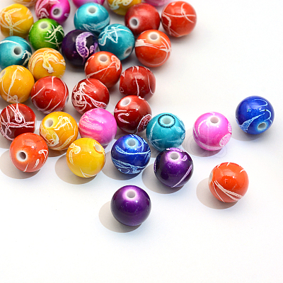 Spray Painted Drawbench Acrylic Round Beads ACRP-S657-8mm-M-1