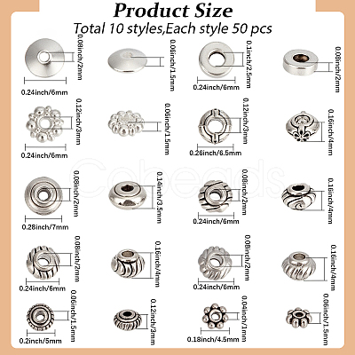 500Pcs 10 Styles Tibetan Style Alloy Beads FIND-PA0001-36-1