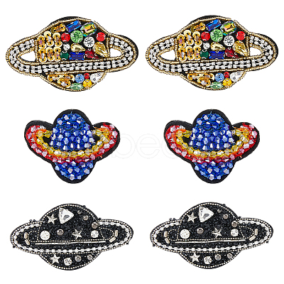 6Pcs 3 Styles Glass Rhinestone & Wool Planet Brooches JEWB-FH00040-1