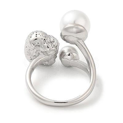 304 Stainless Steel Round Ball Open Cuff Ring with ABS Plastic Imitation Pearl RJEW-G297-02P-1