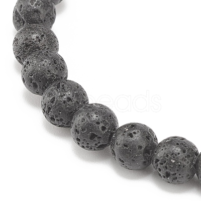 Natural Lava Rock & Alloy Beaded Stretch Bracelet BJEW-JB08309-1