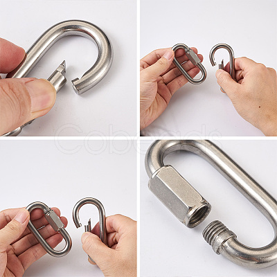 6Pcs 2 Style 304 Stainless Steel Rock Climbing Carabiners STAS-TA0001-33P-1