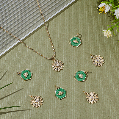 8Pcs 2 Styles Brass Enamel Pendants KK-AR0004-61-1